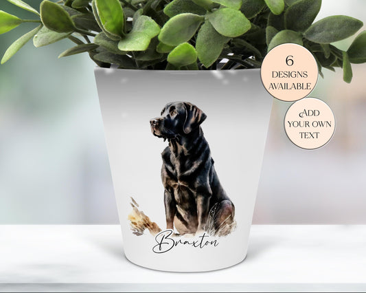Personalised Black Labrador Printed Plant Pot – Dog Lover Gift - Pen Holder & Desk Organiser - Memorial Keepsake