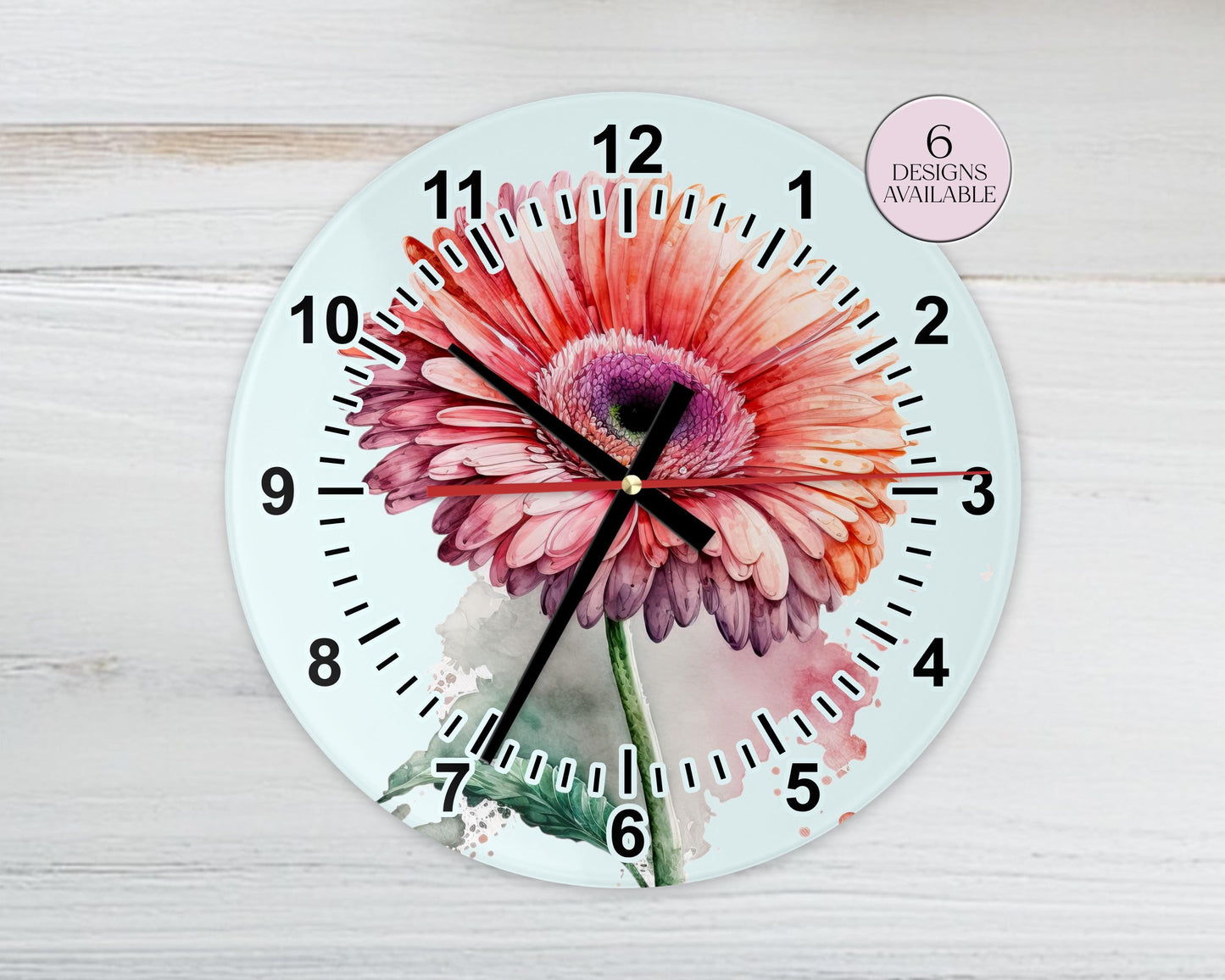 Personalised Watercolour Gerbera Glass Wall Clock | Floral Home Décor | Unique Gift for Her