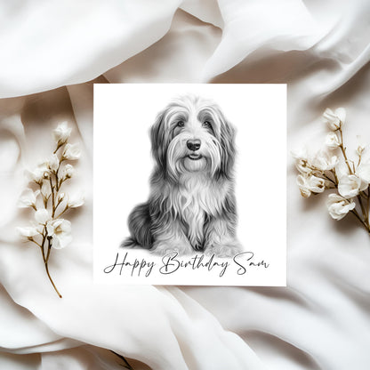 Personalised Bearded Collie Birthday Card – Custom Dog Lover Greeting Card | Optional Matching Coaster