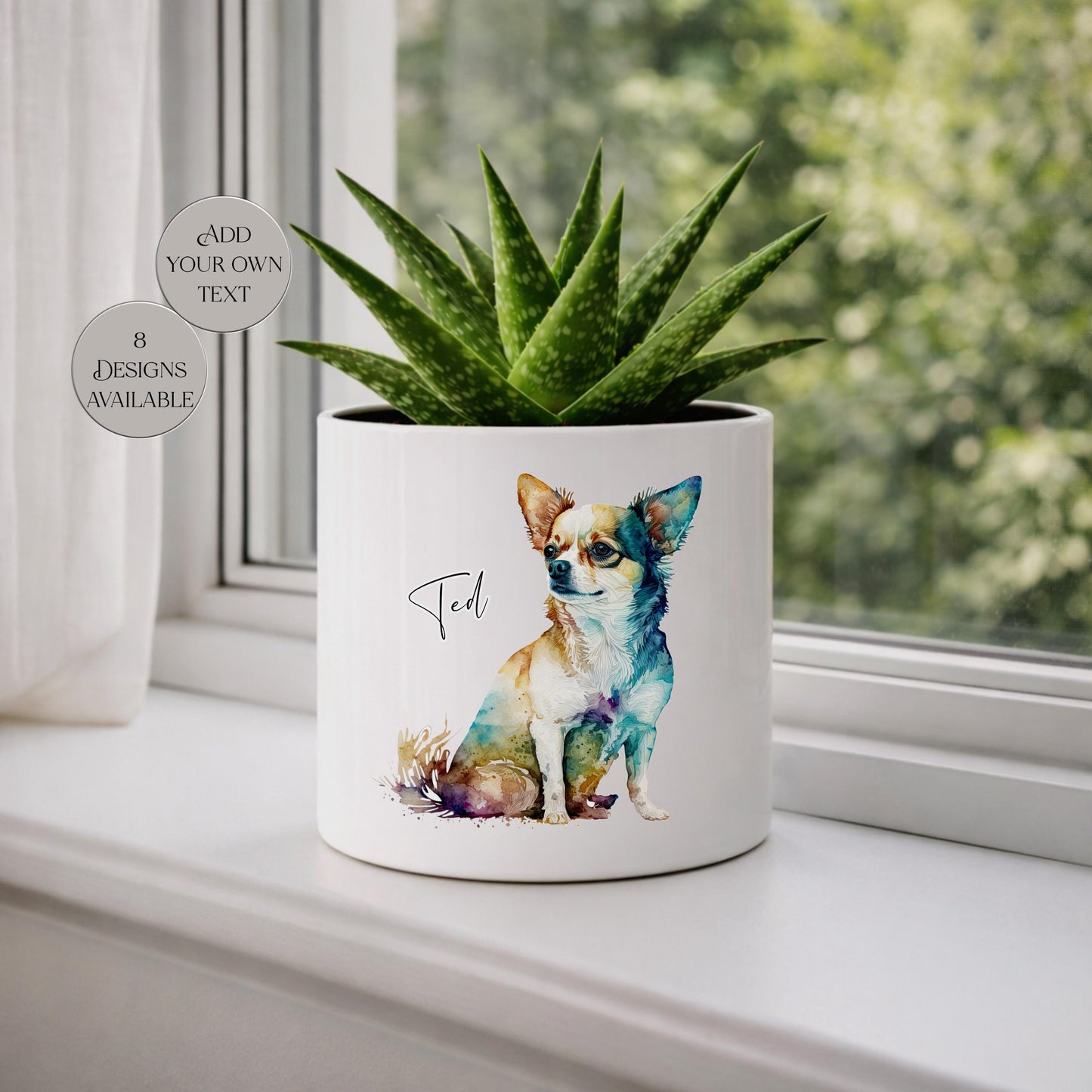 Personalised Chihuahua Plant Pot – Watercolour Dog Lover Gift | Succulent Planter