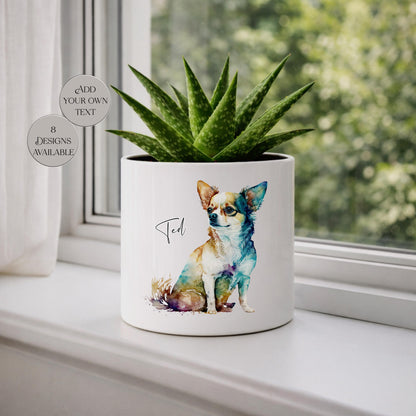 Personalised Chihuahua Plant Pot – Watercolour Dog Lover Gift | Succulent Planter