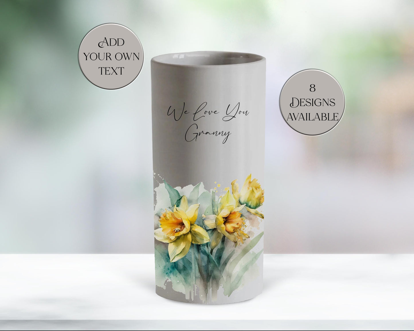 Watercolour Daffodil Ceramic Vase – Personalised Floral Gift for Her