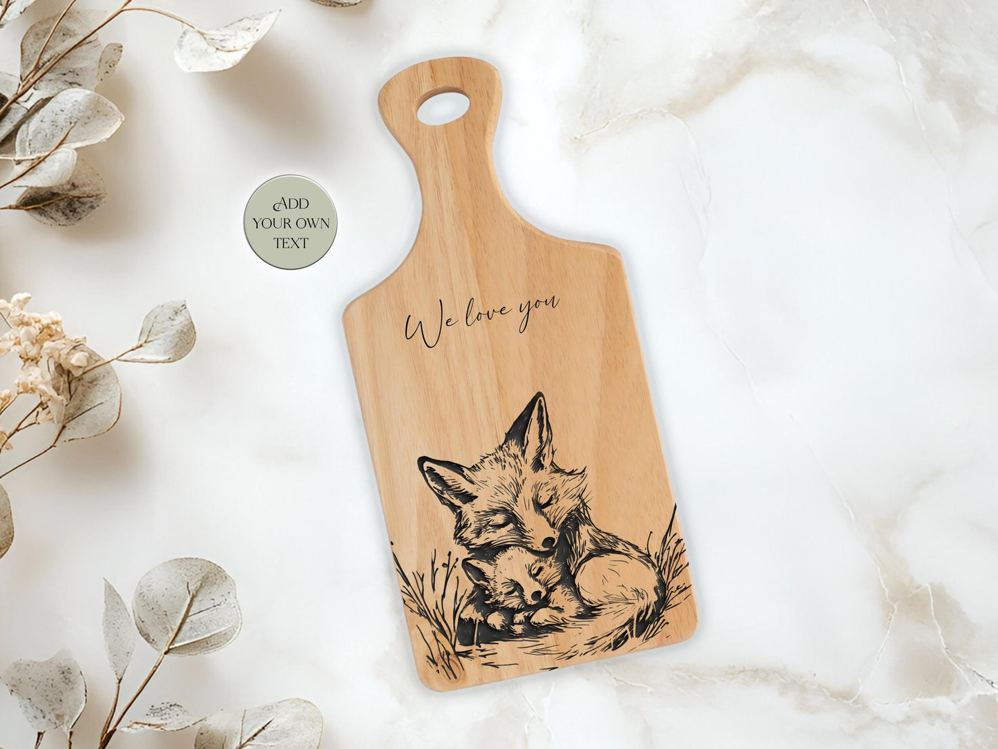 Personalised Fox Cutting Board – Custom Engraved Wooden Kitchen Gift