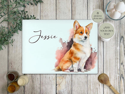 Personalised Welsh Corgi Glass Chopping Board | A3 or A4 | Dog Lover Gift