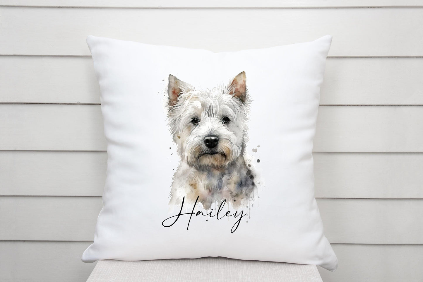 Personalised West Highland Terrier Cushion – Watercolour Westie Gift