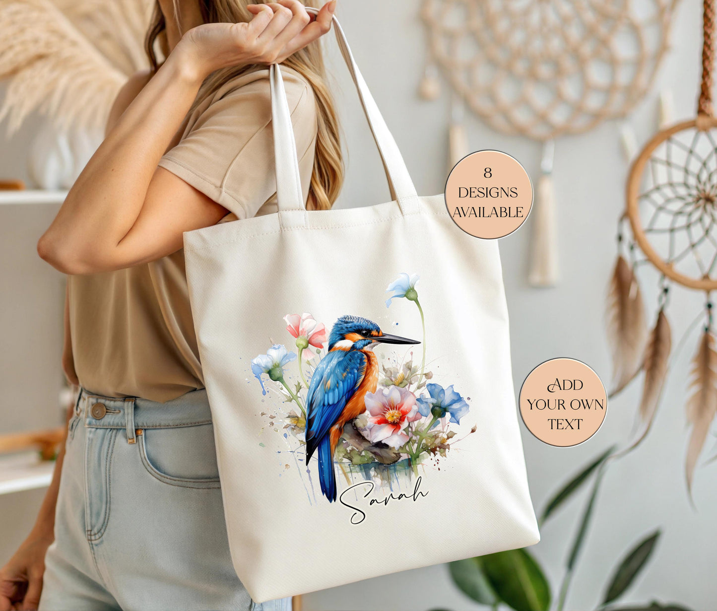 Personalised Watercolour Kingfisher Tote Bag – Bird Lover Gift | Reusable Eco Shopper