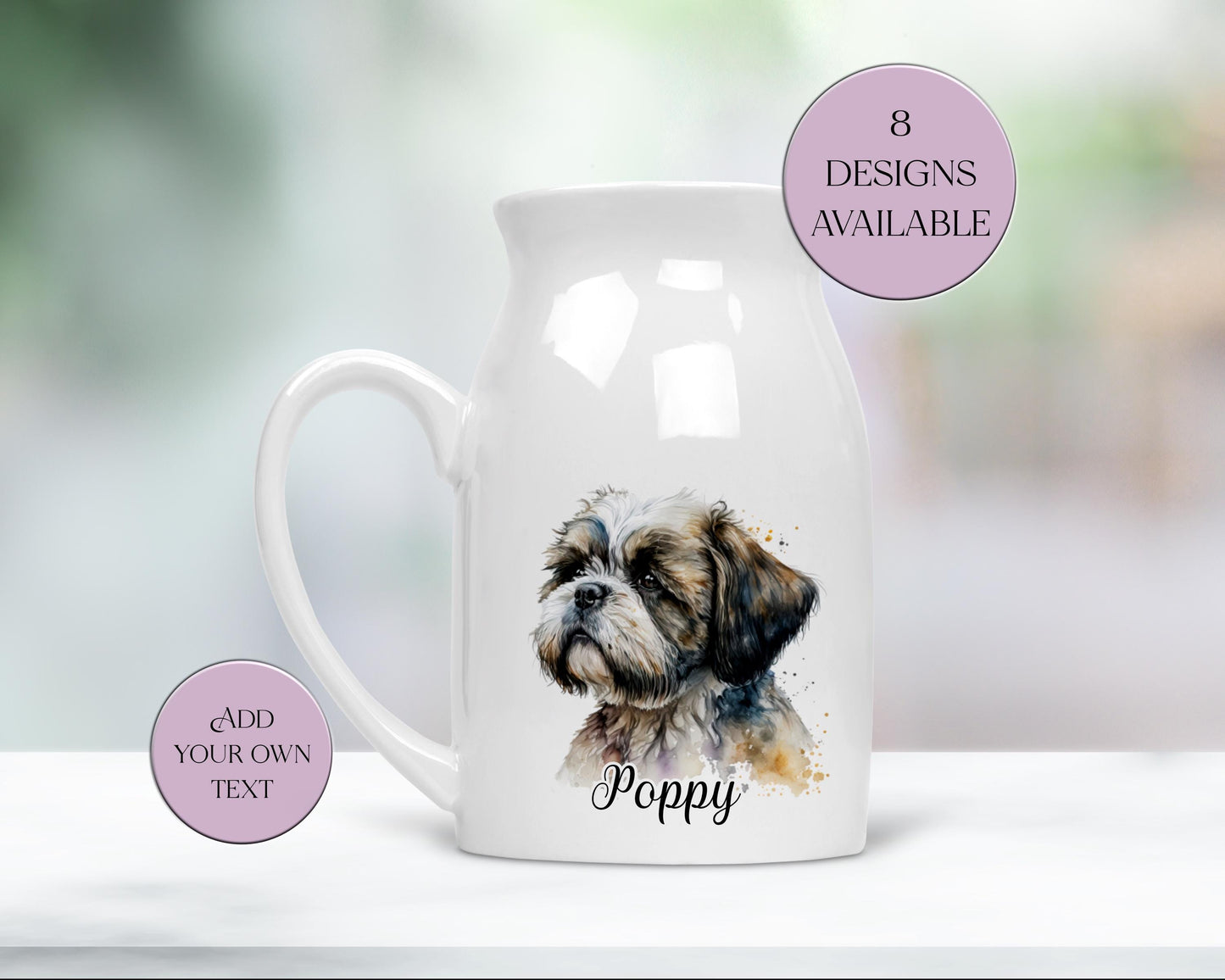 Personalised Shih Tzu Milk Jug & Vase – Watercolour Dog Gift | Shih Tzu Home Décor