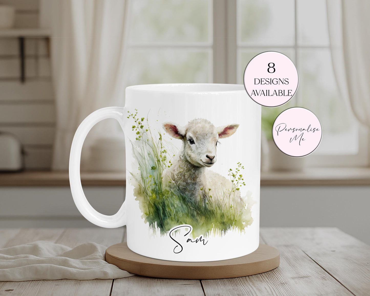 Personalised Watercolour Lamb Mug & Coaster Set | Sheep Lover Gift