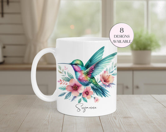 Personalised Watercolour Hummingbird Mug & Coaster Set | Bird Lover Gift