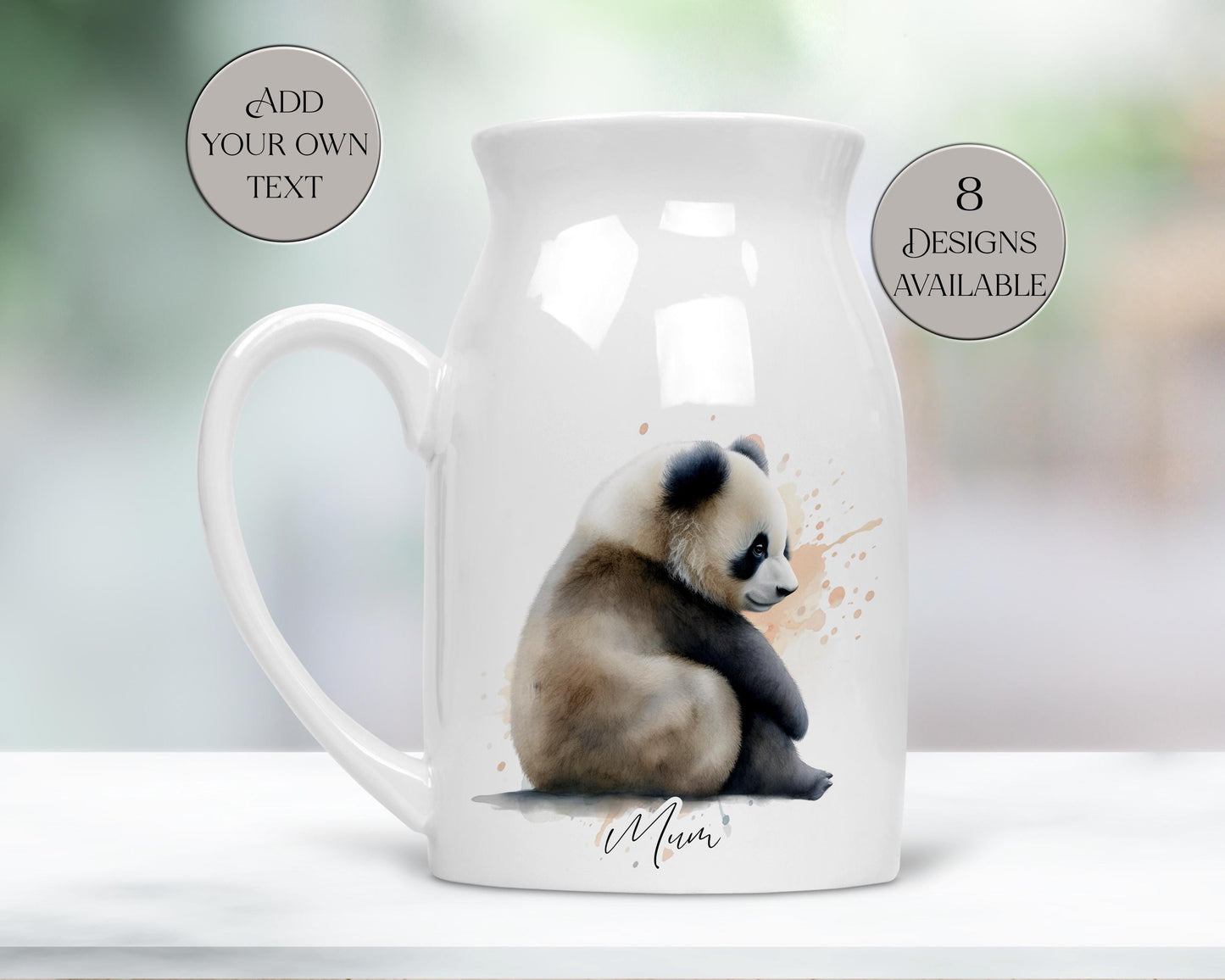 Personalised Watercolour Panda Milk Jug – Ceramic Flower Vase | Panda Lover Gift