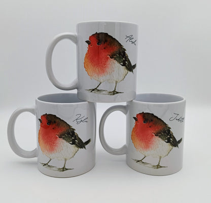 Personalised Watercolour Robin Mug & Coaster Set | Bird Lover & Memorial Gift