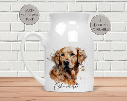 Personalised Watercolour Golden Retriever Milk Jug | Flower Vase | Custom Dog Lover Gift
