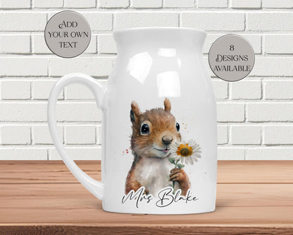 Personalised Squirrel Milk Jug – Watercolour Ceramic Flower Vase