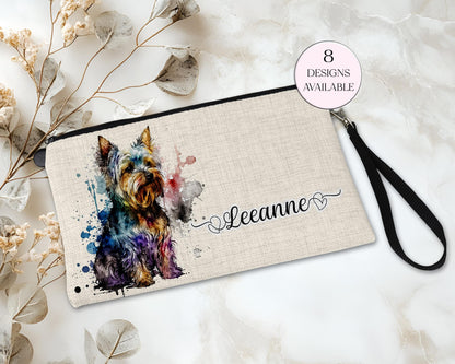 Personalised Yorkshire Terrier Makeup Bag – Custom Linen Pouch with Strap