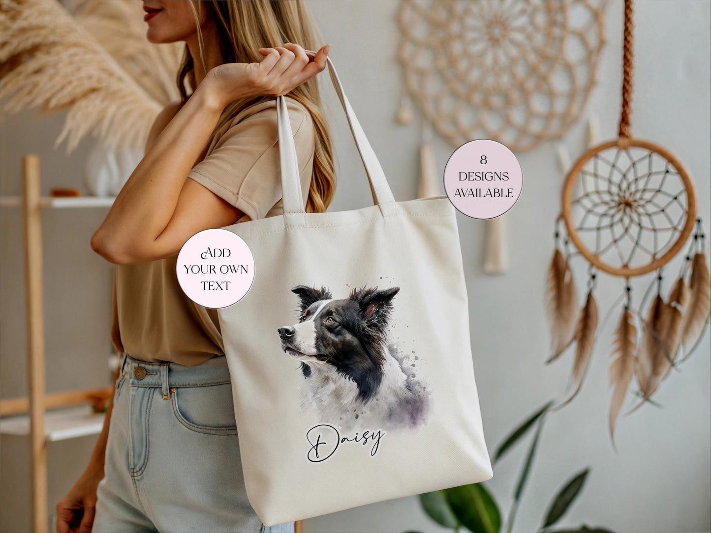 Watercolour Border Collie Tote Bag | Personalised Gift for Her