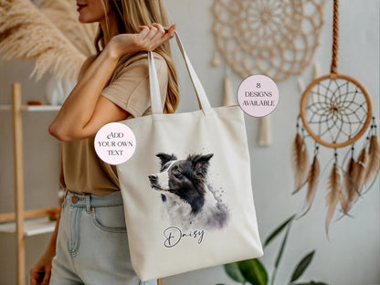 Watercolour Border Collie Tote Bag | Personalised Gift for Her