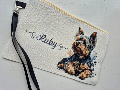 Personalised Yorkshire Terrier Makeup Bag – Custom Linen Pouch with Strap