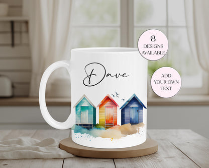 Personalised Beach Hut Mug & Coaster Set | Coastal Gift for Beach Lovers