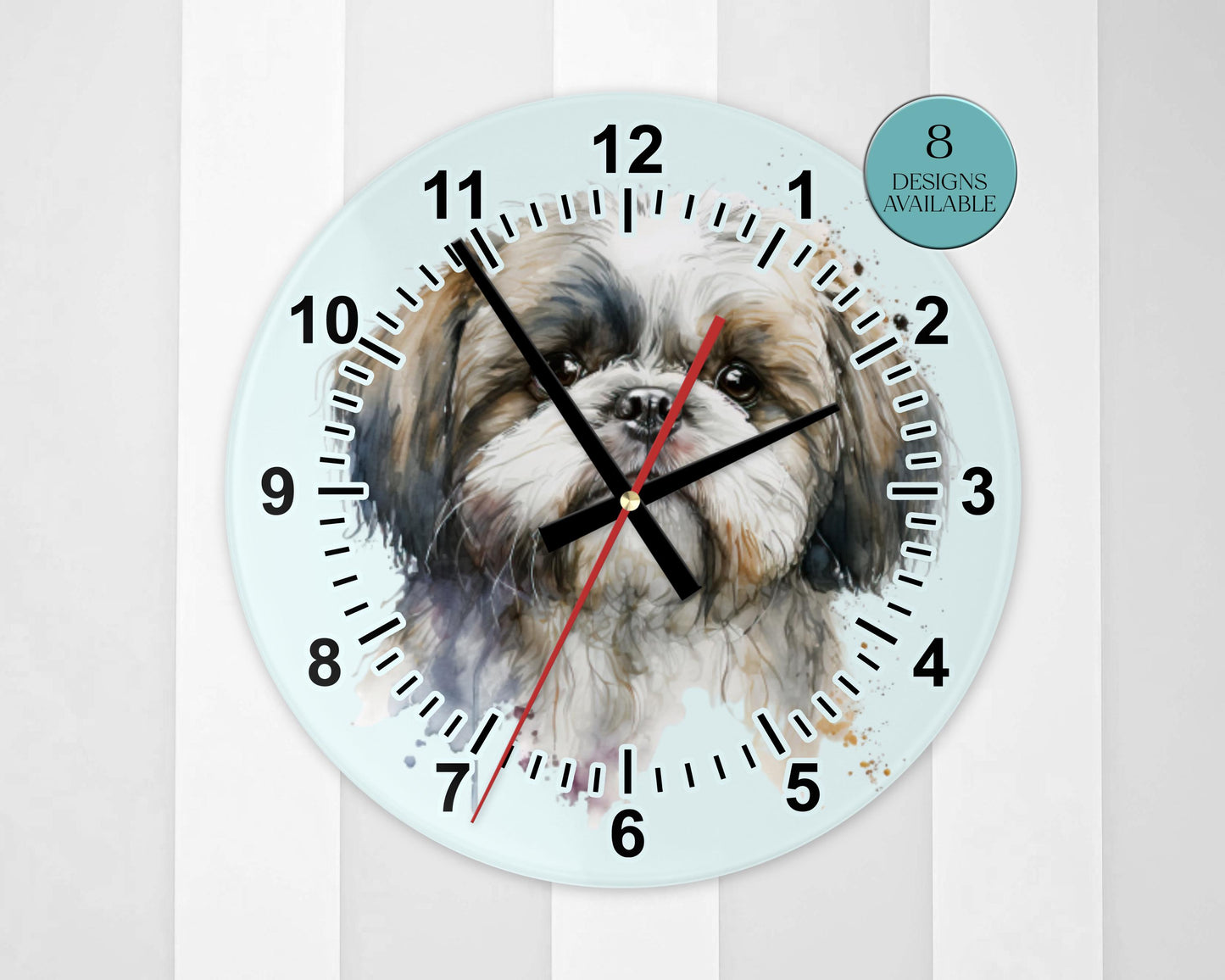 Personalised Watercolour Shih Tzu Clock – Glass | 20cm & 30cm | Dog Lover Gift