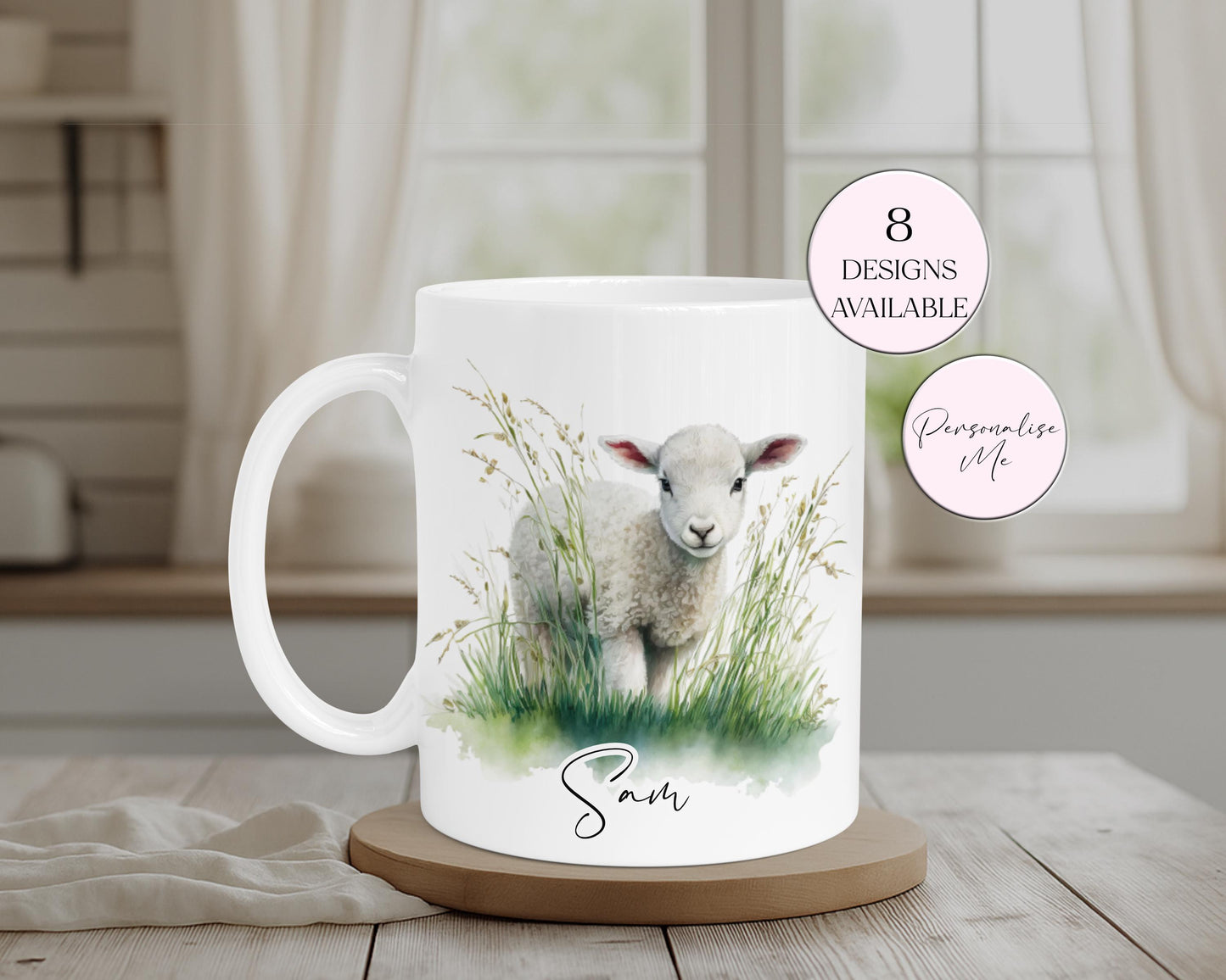 Personalised Watercolour Lamb Mug & Coaster Set | Sheep Lover Gift