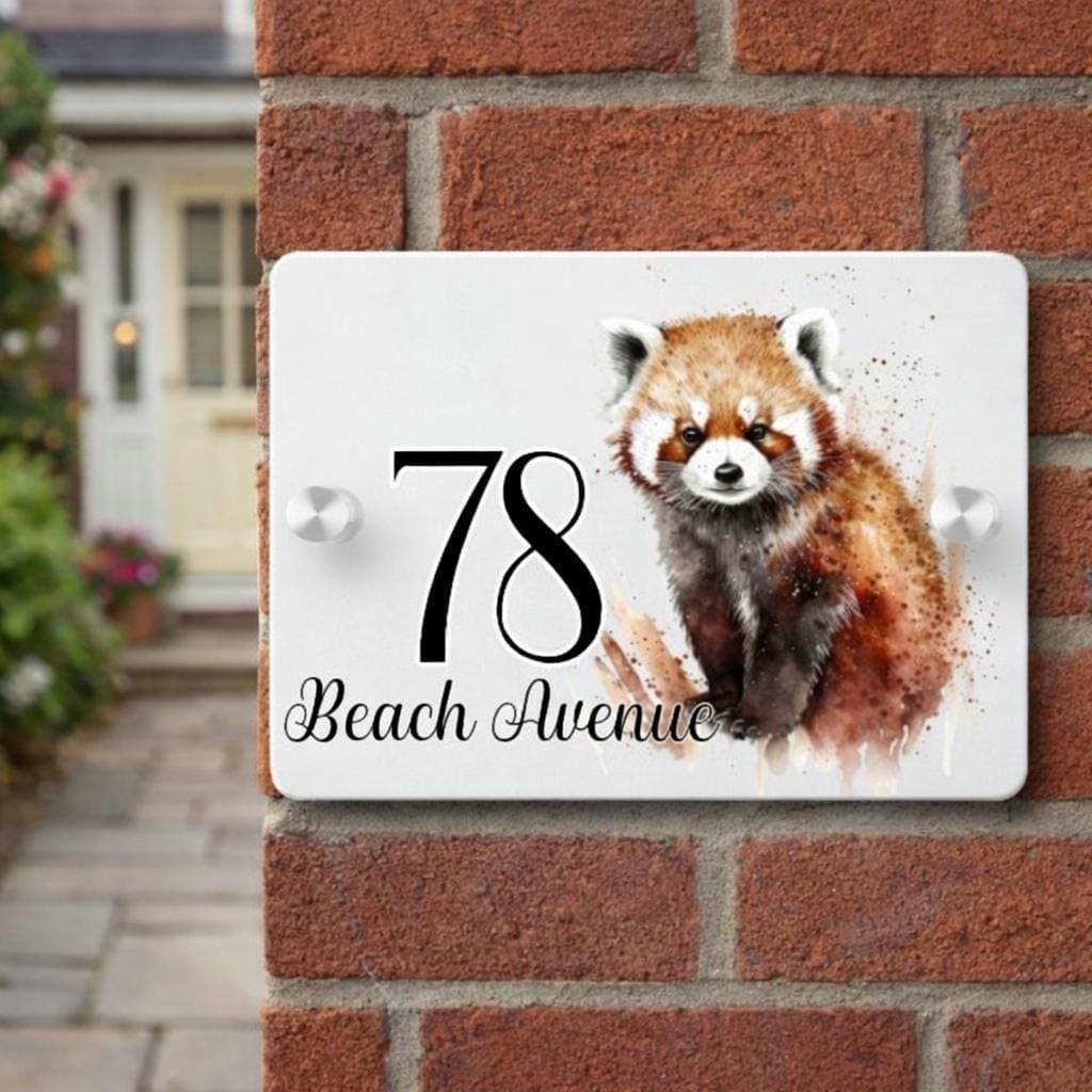 Personalised Watercolour Red Panda House Sign – Custom Address Plaque