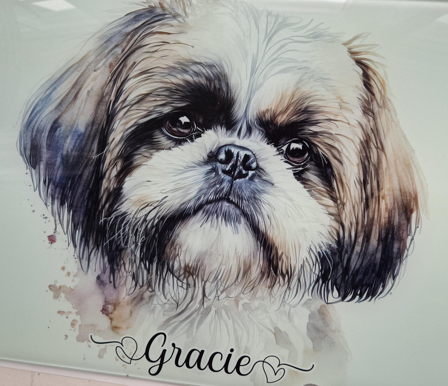 Personalised Shih Tzu Glass Chopping Board – Custom Dog Lover Kitchen Gift
