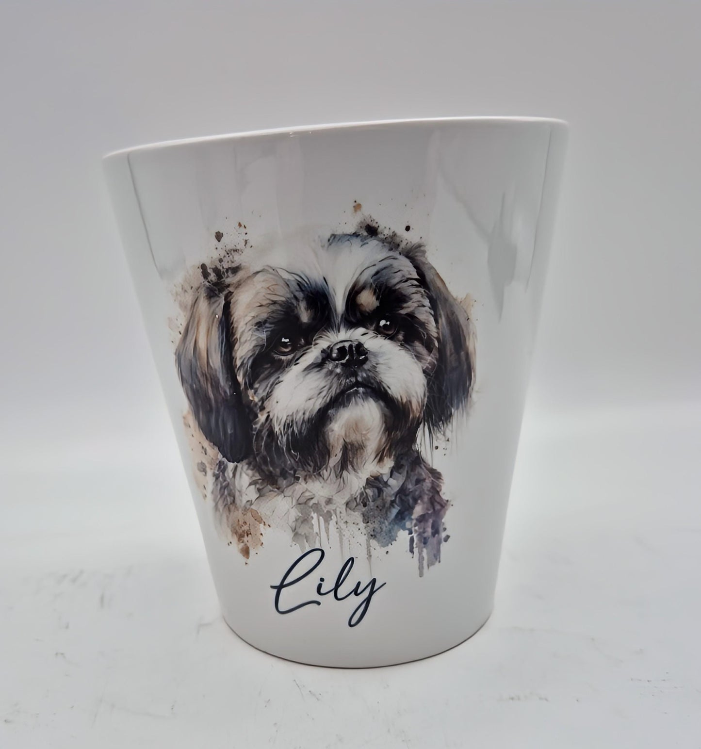 Personalised Shih Tzu Plant Pot – Custom Dog Gift | Pen Pot & Makeup Brush Holder