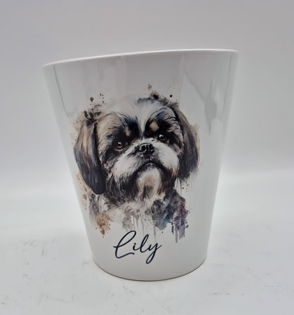 Personalised Shih Tzu Plant Pot – Custom Dog Gift | Pen Pot & Makeup Brush Holder