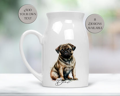 Personalised Watercolour Pug Milk Jug | Flower Vase | Pug Lover Gift
