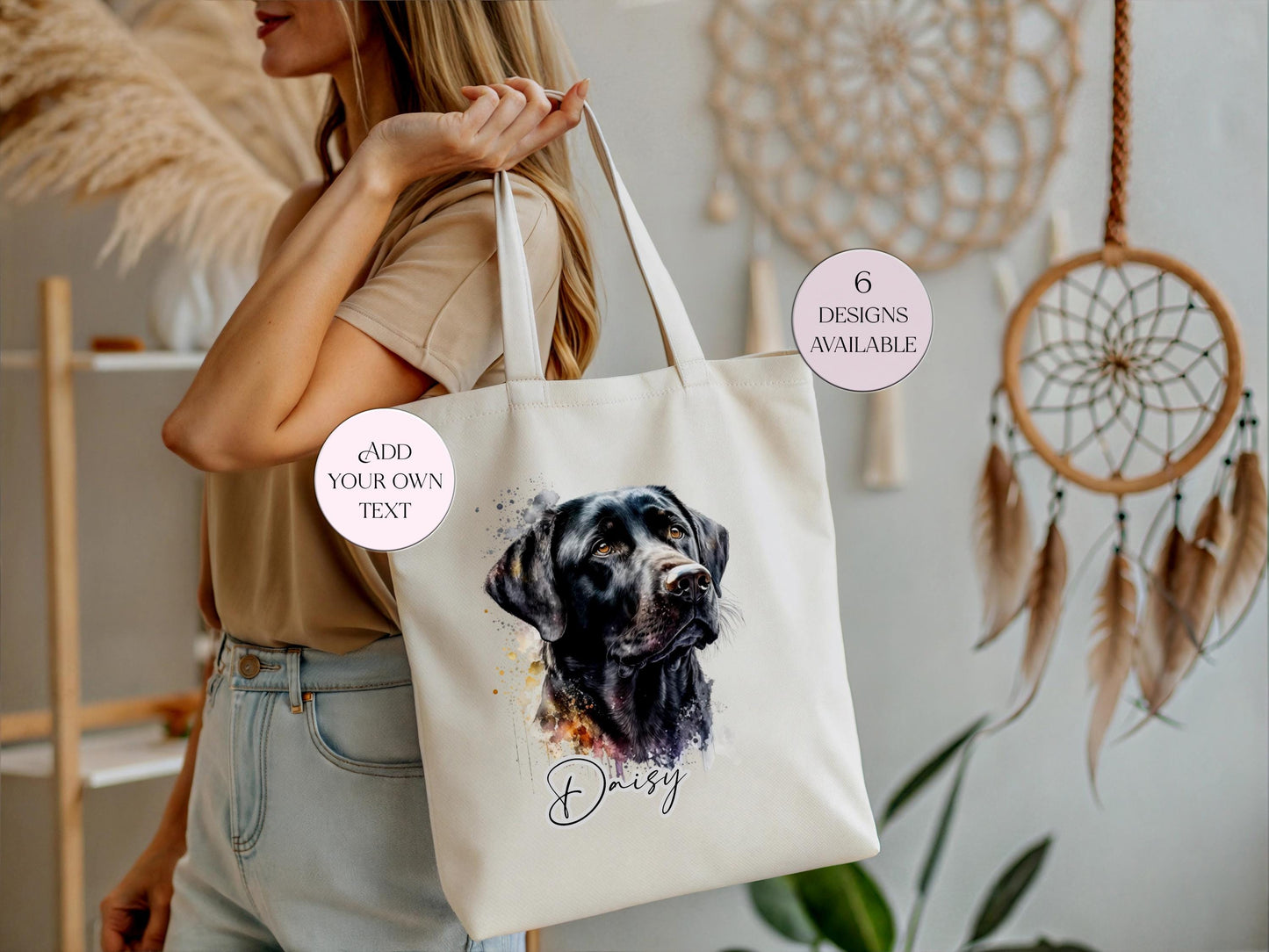 Watercolour Black Labrador Tote Bag | Personalised Gift for Her