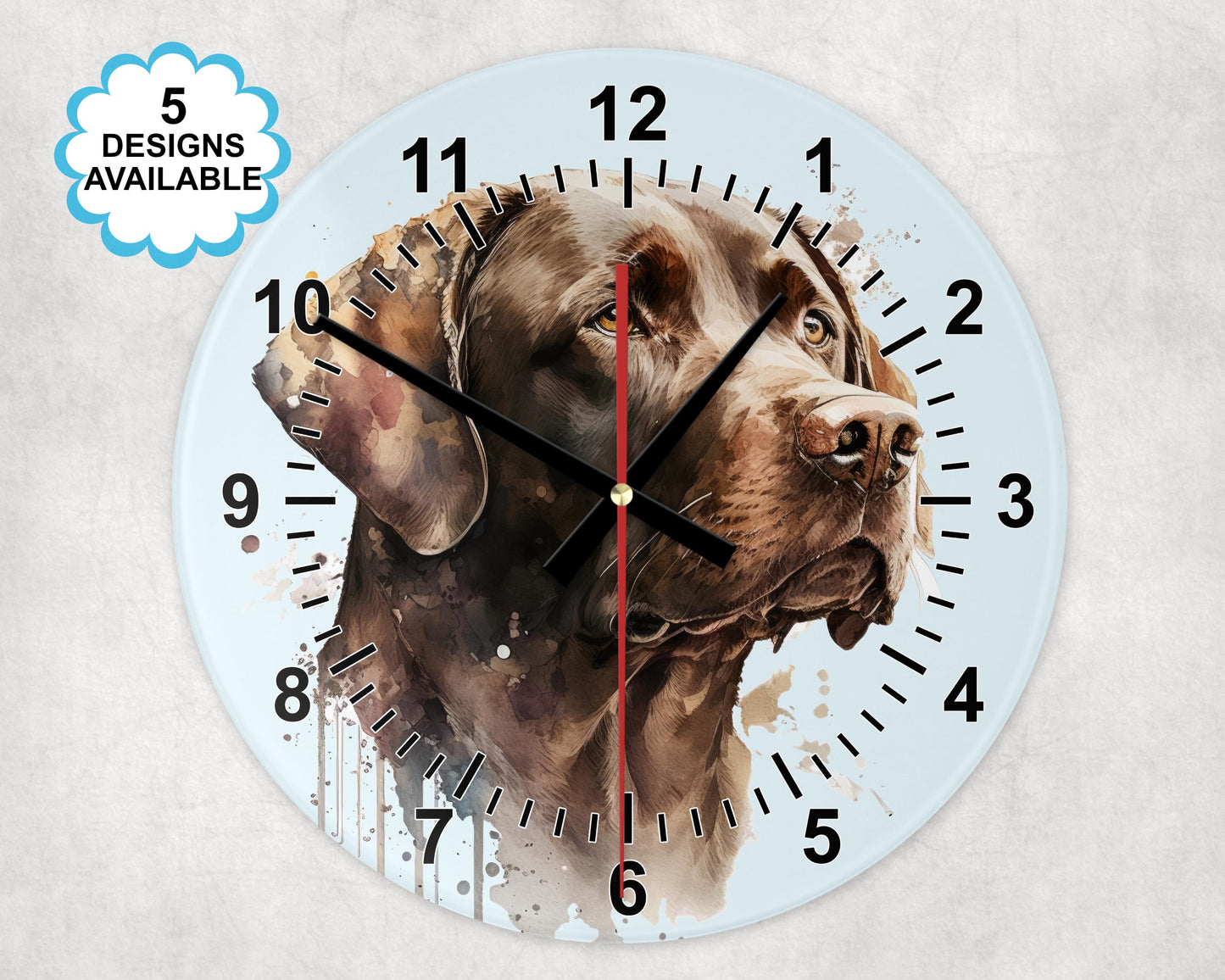 Glass Watercolour Chocolate Labrador Wall Clock  | Dog Lover Gift