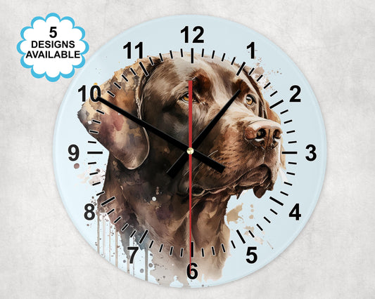 Glass Watercolour Chocolate Labrador Wall Clock  | Dog Lover Gift
