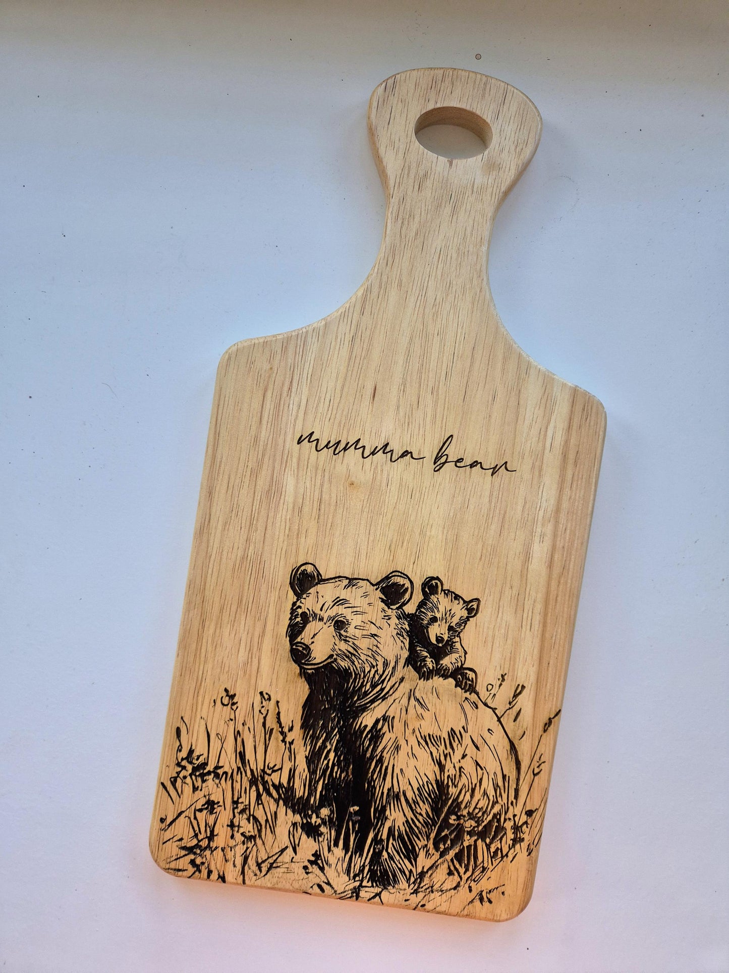 Personalised Wooden Bear Cutting Board | Bear Mum & Baby | Engraved Kitchen Gift