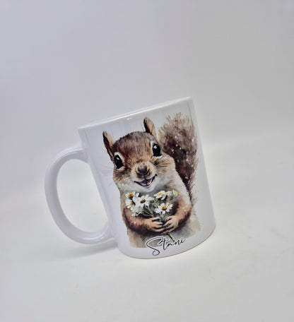 Personalised Watercolour Squirrel Mug & Coaster Set | Wildlife Gift