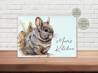 Personalised Chinchilla Glass Chopping Board | Custom Cheese Board | Housewarming Gift for Her