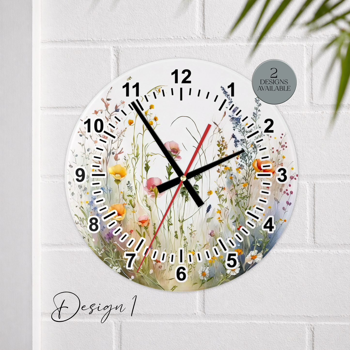 Glass Watercolour Wild Flower Clock – Floral Wall Clock, Nature-Inspired Home Gift