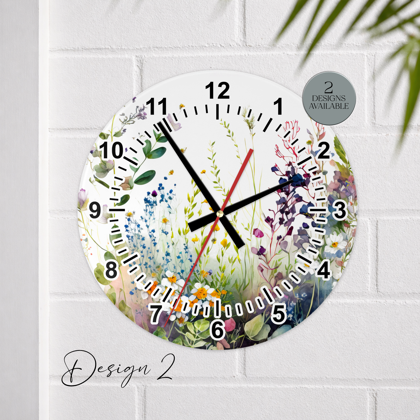 Glass Watercolour Wild Flower Clock – Floral Wall Clock, Nature-Inspired Home Gift