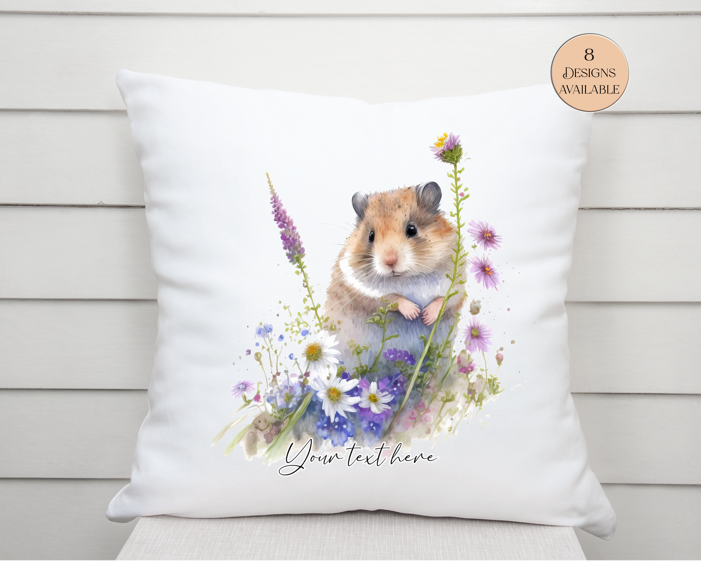 Watercolour Floral Hamster Cushion - A Lovely Gift for Her, Celebrating the Love of a Hamster Mum