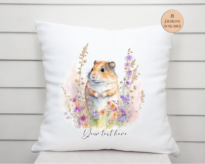 Watercolour Floral Hamster Cushion - A Lovely Gift for Her, Celebrating the Love of a Hamster Mum