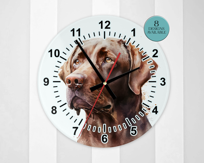 Glass Watercolour Chocolate Labrador Wall Clock  | Dog Lover Gift