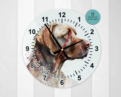 Glass Watercolour Chocolate Labrador Wall Clock  | Dog Lover Gift