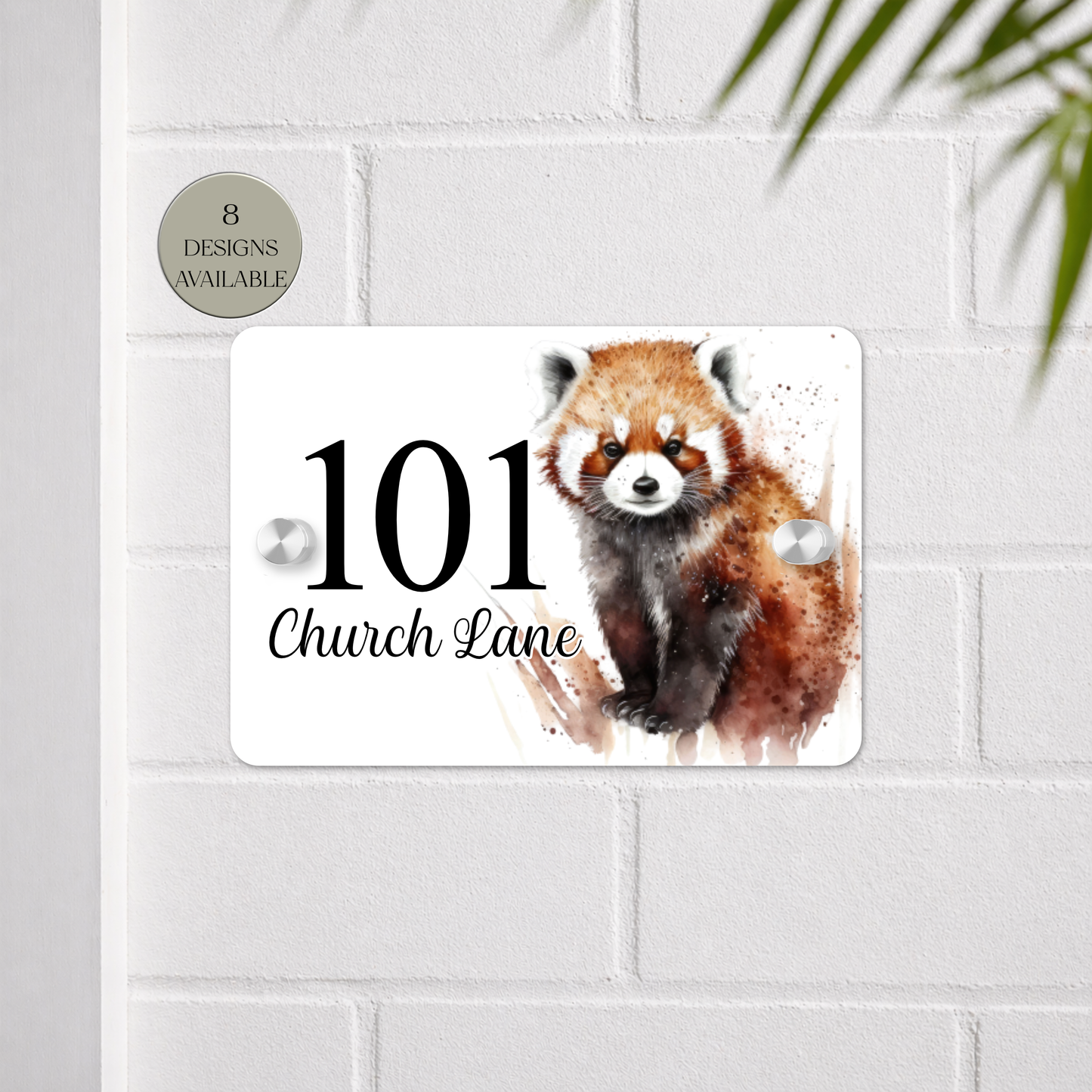 Personalised Watercolour Red Panda House Sign – Custom Address Plaque