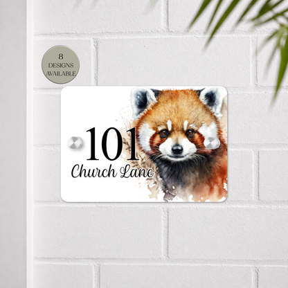 Personalised Watercolour Red Panda House Sign – Custom Address Plaque
