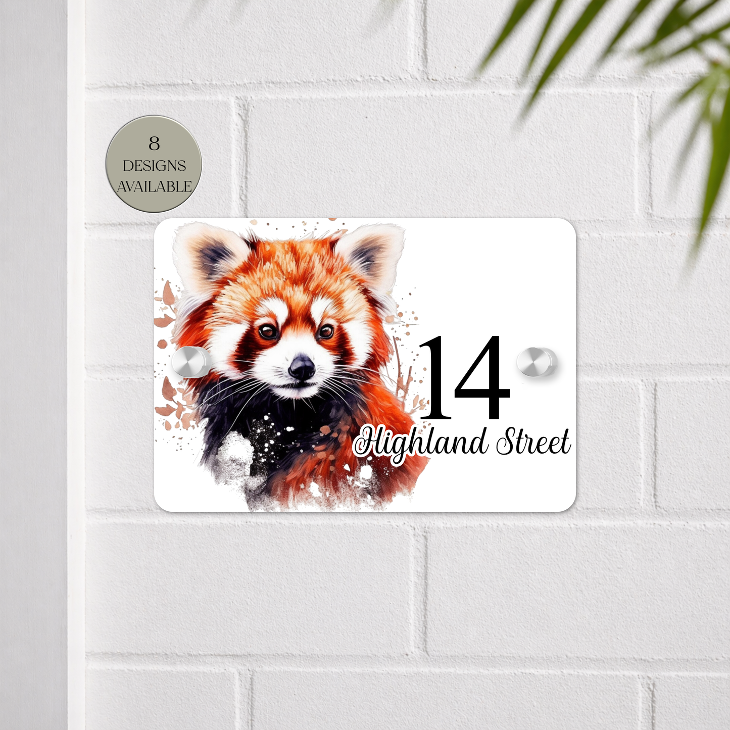 Personalised Watercolour Red Panda House Sign – Custom Address Plaque