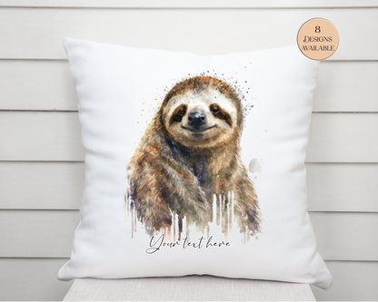 Personalised Watercolour Sloth Cushion | Sloth Lover Gift | Custom Name Cushion
